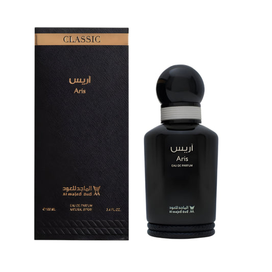 AL MAJED ARIS 100 ML bottle and box details by Al Majed Oud | تفاصيل زجاجة وعبوة AL MAJED ARIS 100 ML من الماجد للعود