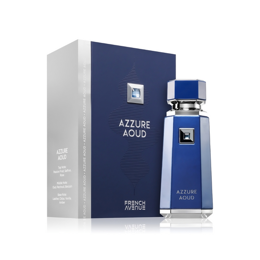FRENCH AVENUE AZZURE AOUD bottle and box details by French Avenue | تفاصيل زجاجة وعبوة FRENCH AVENUE AZZURE AOUD من فرنش أفينيو