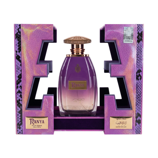 RANYA BY NABEEL PERFUMES bottle and box details by Ranya | تفاصيل زجاجة وعبوة RANYA BY NABEEL PERFUMES من دوريا للعطور