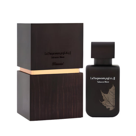 RASASI LA YUQAWAM TOBBACO BLAZE bottle and box details by Rasasi | تفاصيل زجاجة وعبوة RASASI LA YUQAWAM TOBBACO BLAZE من الرصاصي