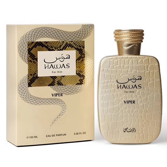 RASASI HAWAS VIPER bottle and box details by Rasasi | تفاصيل زجاجة وعبوة RASASI HAWAS VIPER من الرصاصي