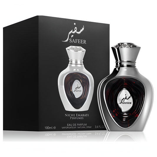 NICHE EMARATI SAFEER bottle and box details by Niche | تفاصيل زجاجة وعبوة NICHE EMARATI SAFEER من دوريا للعطور