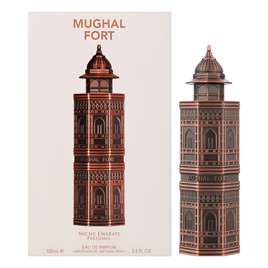 NICHE EMARATI MUGHAL FORT bottle and box details by Niche | تفاصيل زجاجة وعبوة NICHE EMARATI MUGHAL FORT من دوريا للعطور