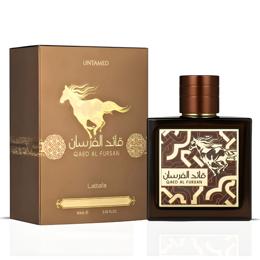 LATTAFA QAED AL FURSAN UNTAMED bottle and box details by Lattafa | تفاصيل زجاجة وعبوة LATTAFA QAED AL FURSAN UNTAMED من لطافة