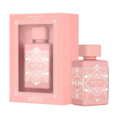 LATTAFA BADEE AL OUD NOBLE BLUSH bottle and box details by Lattafa | تفاصيل زجاجة وعبوة LATTAFA BADEE AL OUD NOBLE BLUSH من لطافة
