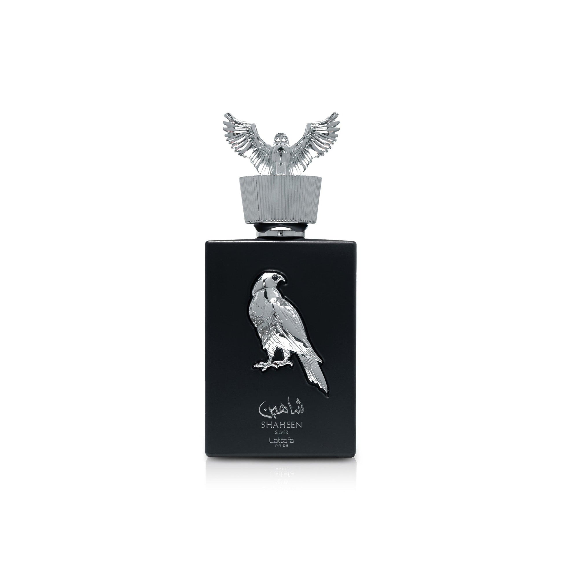 Lattafa SHAHEEN SILVER 100 ML bottle — men's citrus woody fragrance
