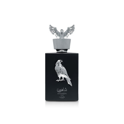 Lattafa SHAHEEN SILVER 100 ML bottle — men's citrus woody fragrance