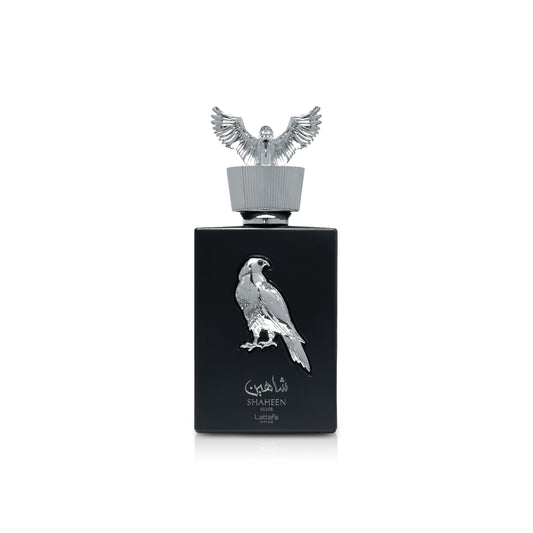 Lattafa SHAHEEN SILVER 100 ML bottle — men's citrus woody fragrance