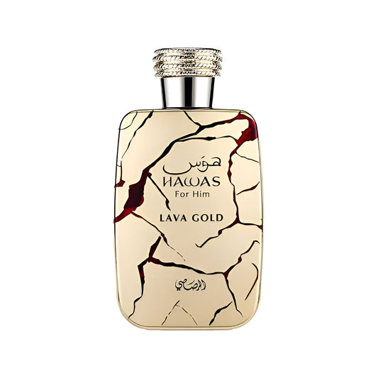 Perfume bottle with 'Hawas' branding on a white background