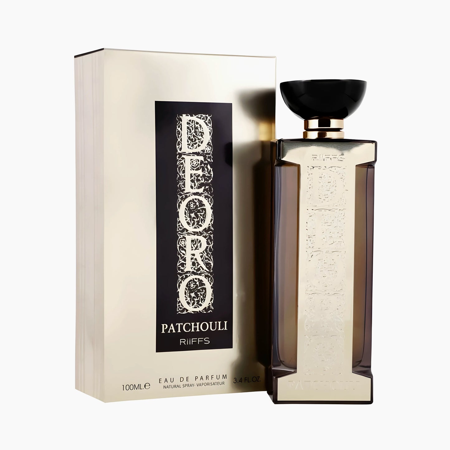 PATCHOULI DE ORO bottle and box details by Patchouli | تفاصيل زجاجة وعبوة PATCHOULI DE ORO من دوريا للعطور
