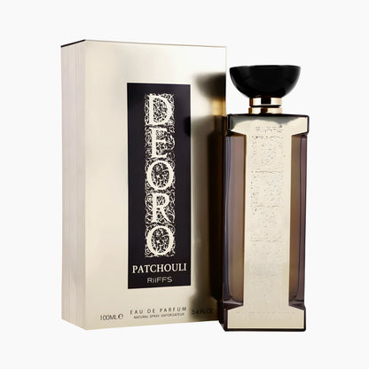 PATCHOULI DE ORO bottle and box details by Patchouli | تفاصيل زجاجة وعبوة PATCHOULI DE ORO من دوريا للعطور