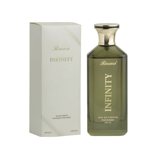 RASASI INFINITY FOR WOMEN bottle and box details by Rasasi | تفاصيل زجاجة وعبوة RASASI INFINITY FOR WOMEN من الرصاصي
