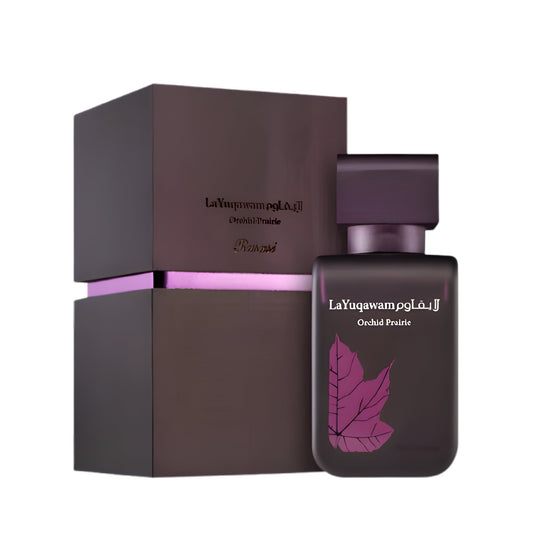 RASASI LA YUQAWAM ORCHID PRAIRIE bottle and box details by Rasasi | تفاصيل زجاجة وعبوة RASASI LA YUQAWAM ORCHID PRAIRIE من الرصاصي