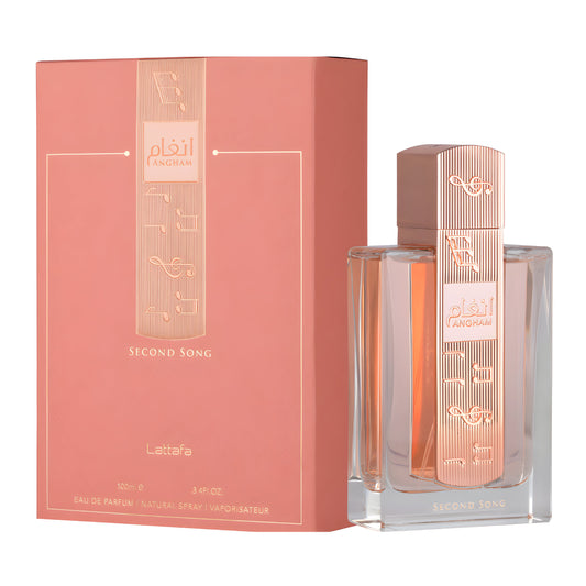 LATTAFA ANGHAM SECOND SONG bottle and box details by Lattafa | تفاصيل زجاجة وعبوة LATTAFA ANGHAM SECOND SONG من لطافة