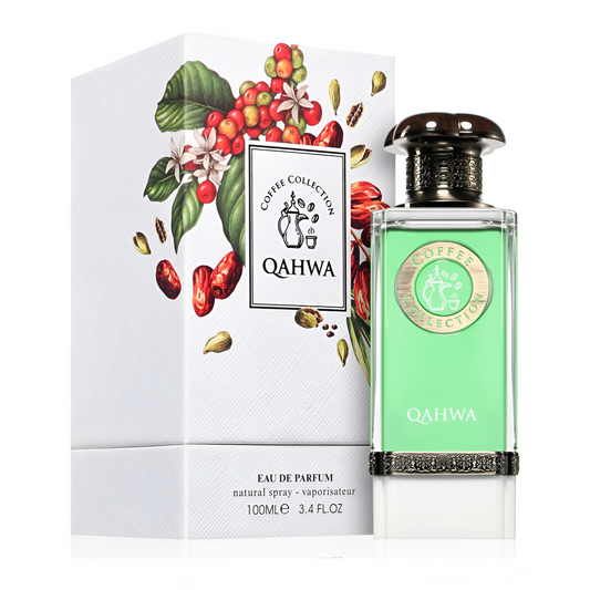 FRAGRANCE WORLD QAHWA bottle and box details by Fragrance World | تفاصيل زجاجة وعبوة FRAGRANCE WORLD QAHWA من فراجنس وورلد