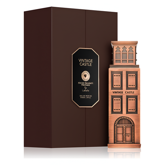 NICHE EMARATI VINTAGE CASTLE bottle and box details by Niche | تفاصيل زجاجة وعبوة NICHE EMARATI VINTAGE CASTLE من دوريا للعطور