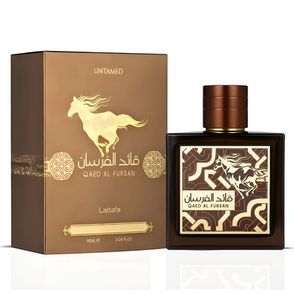 LATTAFA QAED AL FURSAN UNTAMED bottle and box details by Lattafa | تفاصيل زجاجة وعبوة LATTAFA QAED AL FURSAN UNTAMED من لطافة