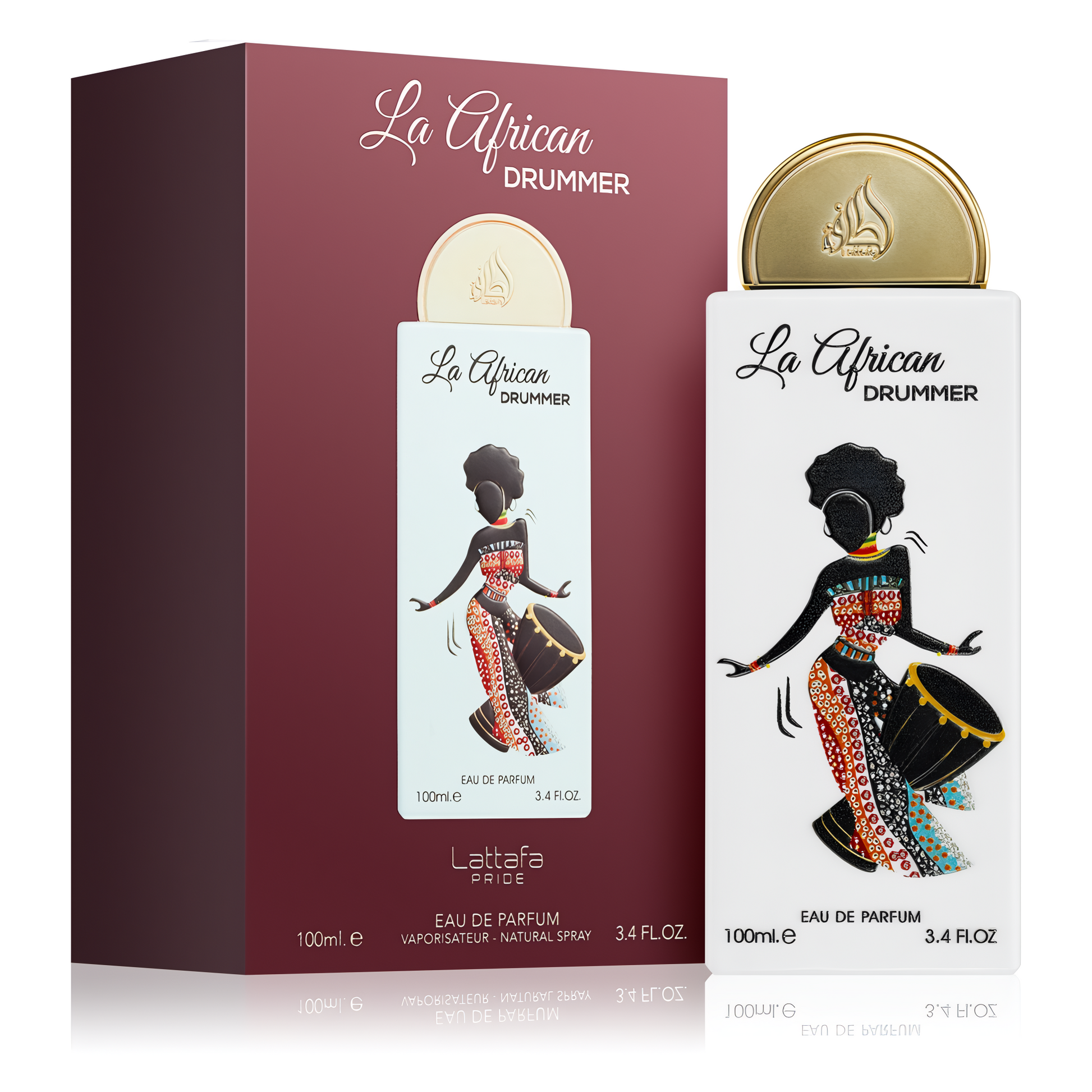 LATTAFA PRIDE LA AFRICAN DRUMMER bottle and box details by Lattafa Pride | تفاصيل زجاجة وعبوة LATTAFA PRIDE LA AFRICAN DRUMMER من لطافة