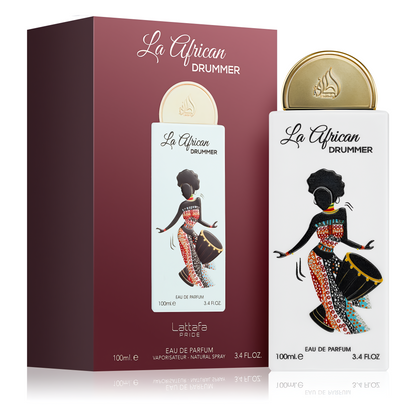 LATTAFA PRIDE LA AFRICAN DRUMMER bottle and box details by Lattafa Pride | تفاصيل زجاجة وعبوة LATTAFA PRIDE LA AFRICAN DRUMMER من لطافة