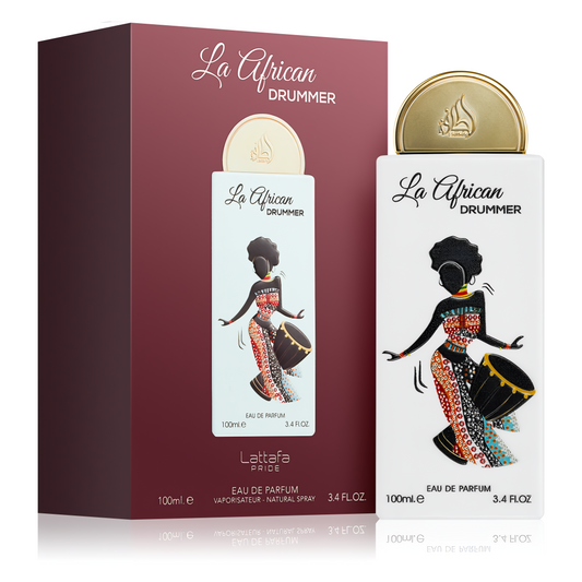 LATTAFA PRIDE LA AFRICAN DRUMMER bottle and box details by Lattafa Pride | تفاصيل زجاجة وعبوة LATTAFA PRIDE LA AFRICAN DRUMMER من لطافة